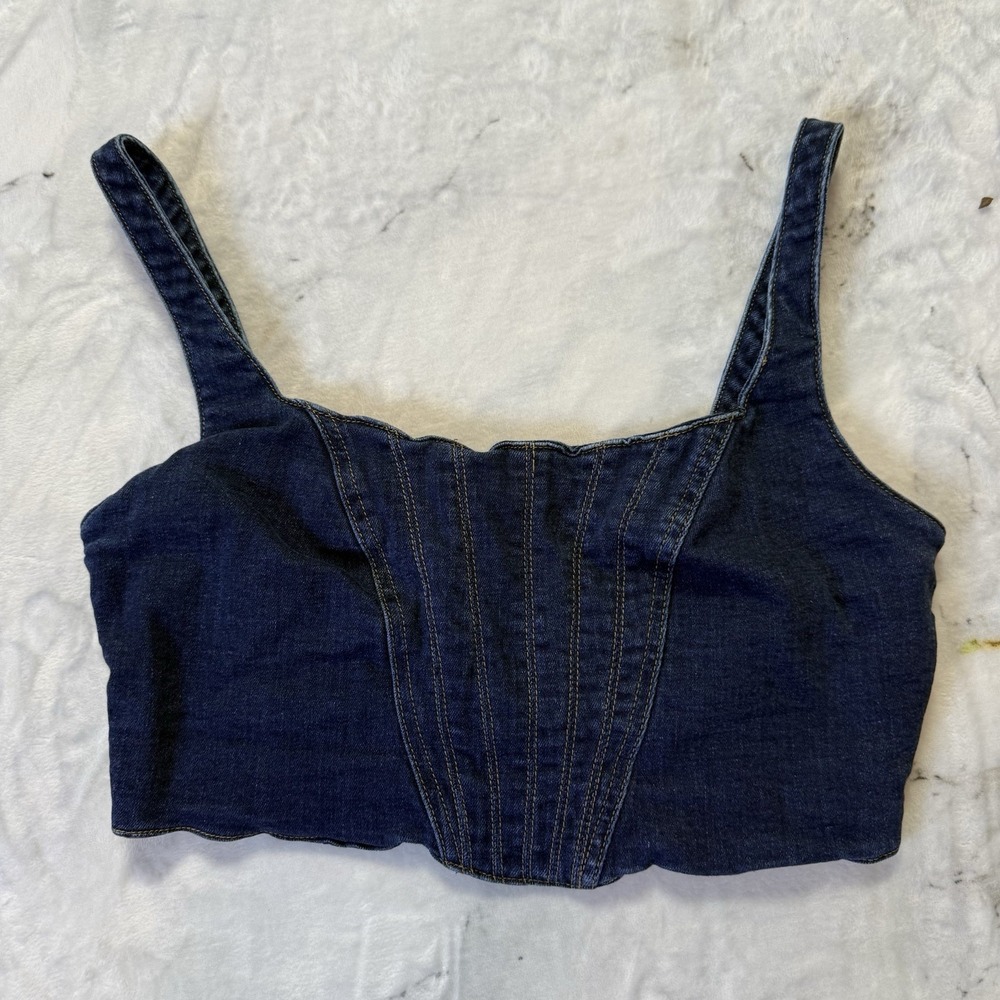 Banana Republic Corset Womens Size 10 Blue Agatha Denim Bustier Top Dark Wash